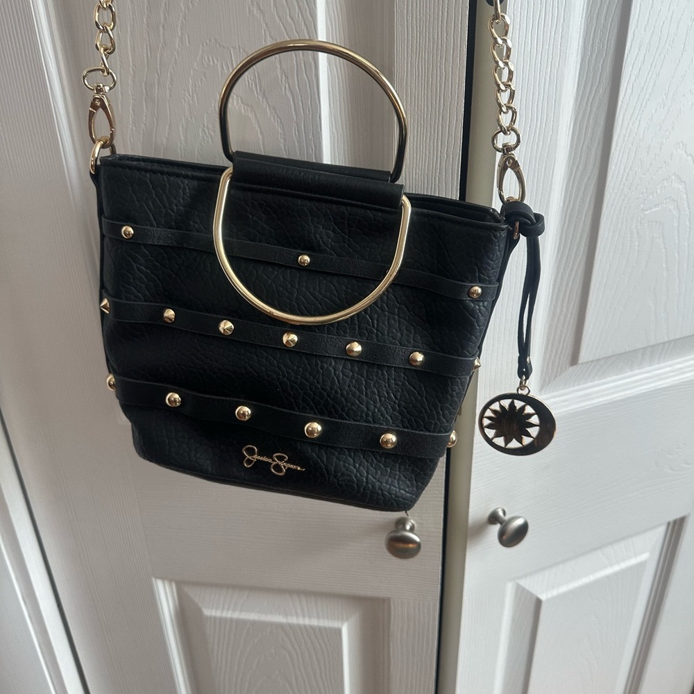 Jessica Simpson Black and Gold Ring Handle Shoulder Bag